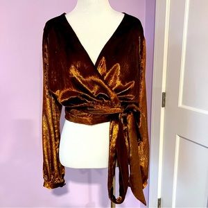Lovers+Friends Bronze Velvet Wrap blouse, XS